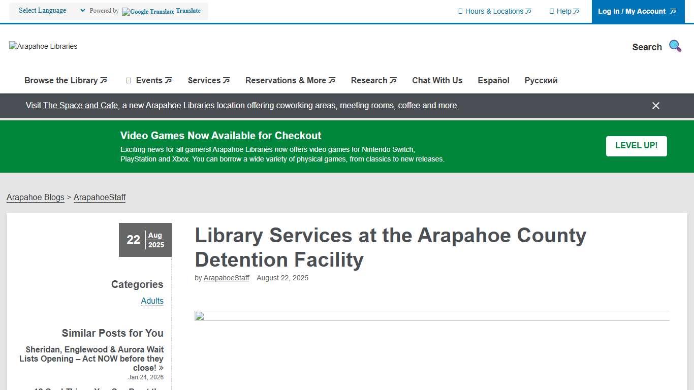 Library Services at the Arapahoe County Detention Facility Arapahoe Libraries